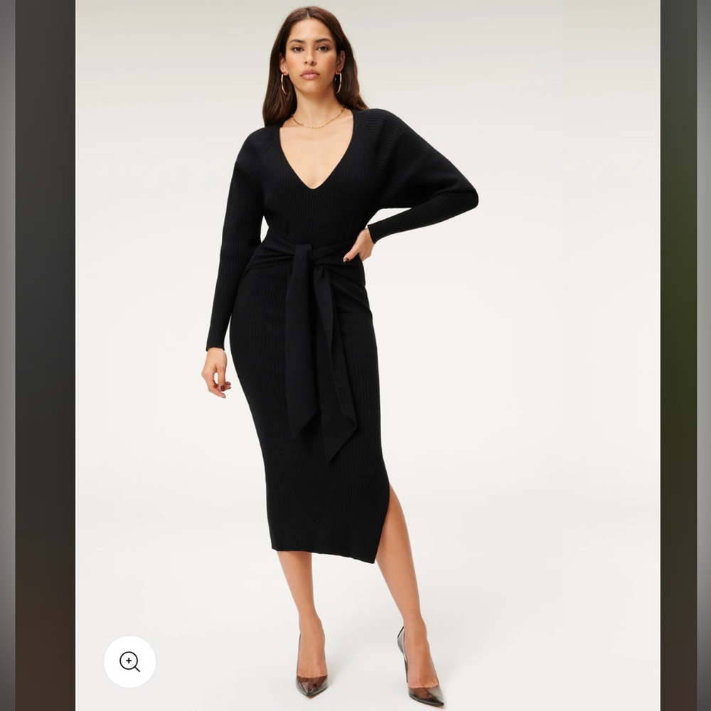 Good American Ribbed Belted Body Dress Black